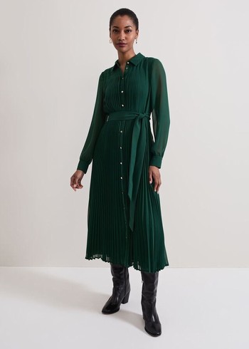 Phase Eight Gabriela Pleated Dress Green Canada | RGXIBH-701